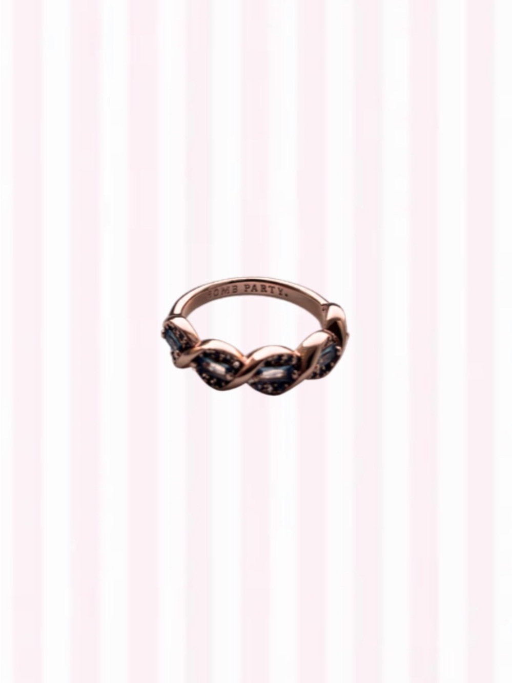 Rose Gold Twisted Band Ring with Baby Blue Stones